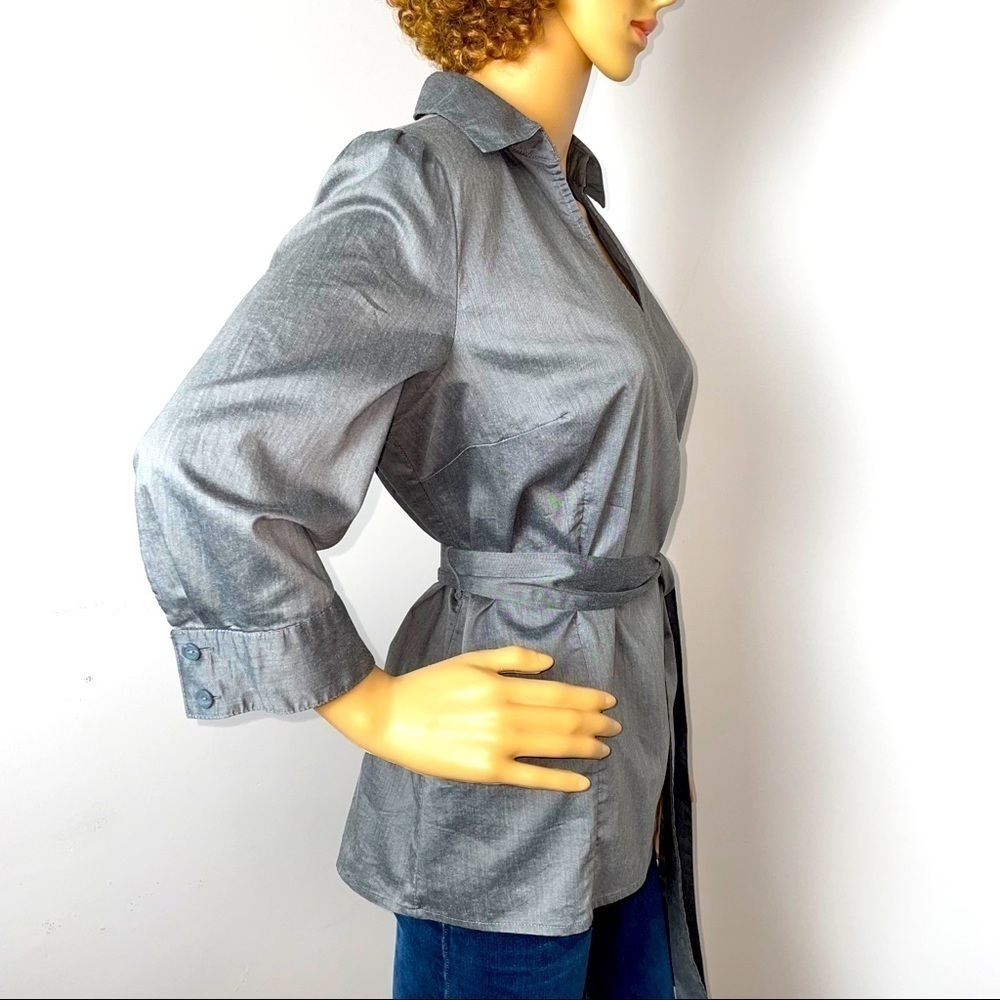 East 5th Collared Wrap Blouse – Gray, Size Medium - Picture 2 of 11